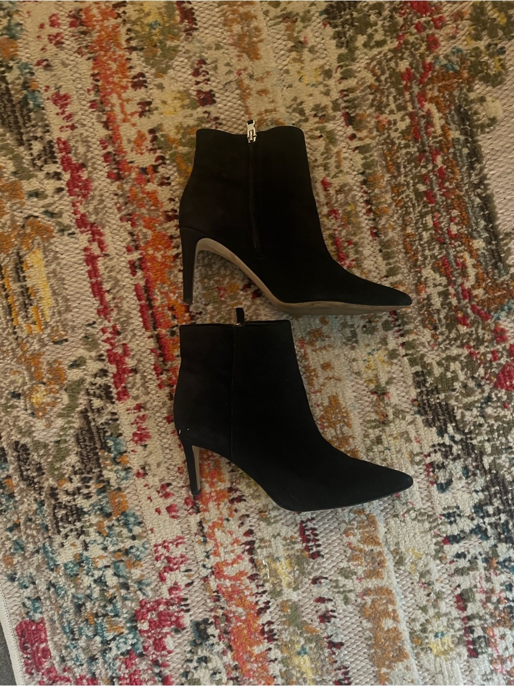 Sam Edelman Black Suede Pointed-Toe Ankle Boots - Women's